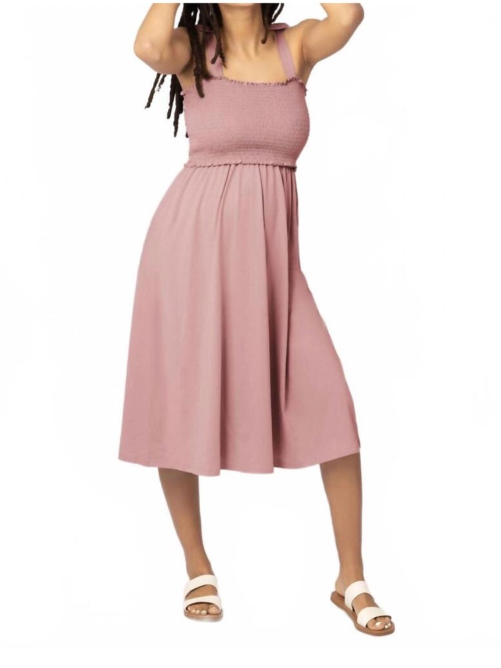 Kindred Bravely Sienna Smocked Maternity & Nursing Dress Light Mauve 1X